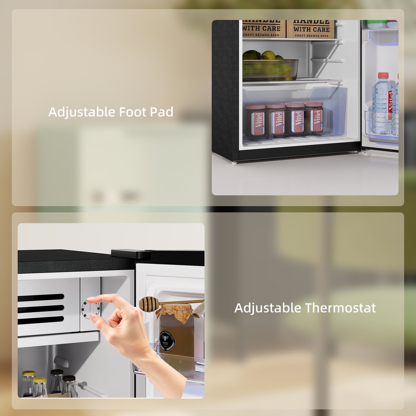 HOMCOM Under Counter Fridge, 85L Small Retro Refrigerator with Chiller Box, Adjustable Thermostat, Glass Shelves, Black