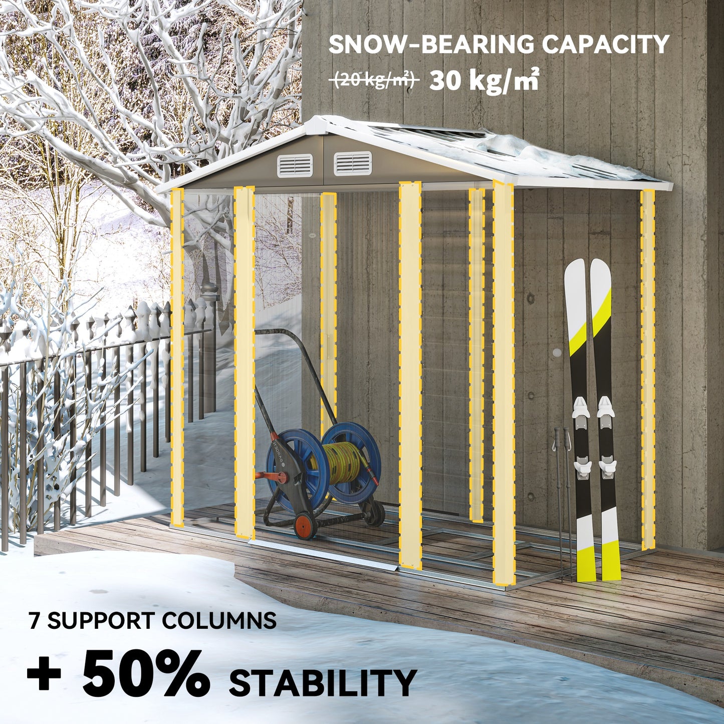 Outsunny Garden Shed, 7x4ft, Easy to Assemble, Upgraded Galvanised Steel with Foundation & Lockable Double Doors, Vents & Gloves, Dark Grey
