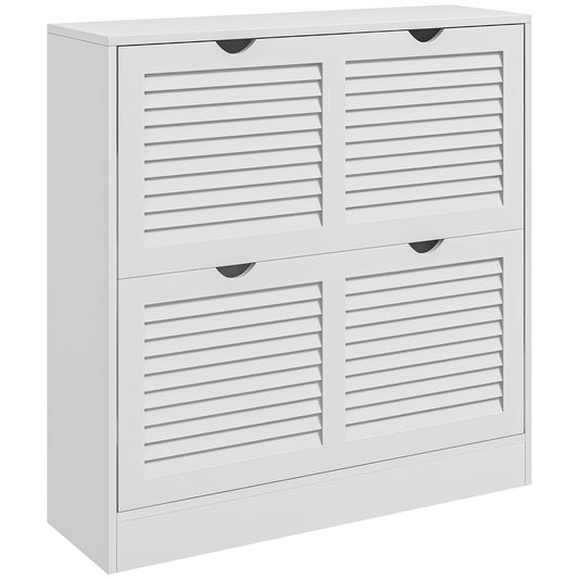 HOMCOM Entryway Shoe Cabinet, 2 Flip Drawers, Louvred Door, Adjustable Shelves for 16 Pairs, 2 Drawers, White