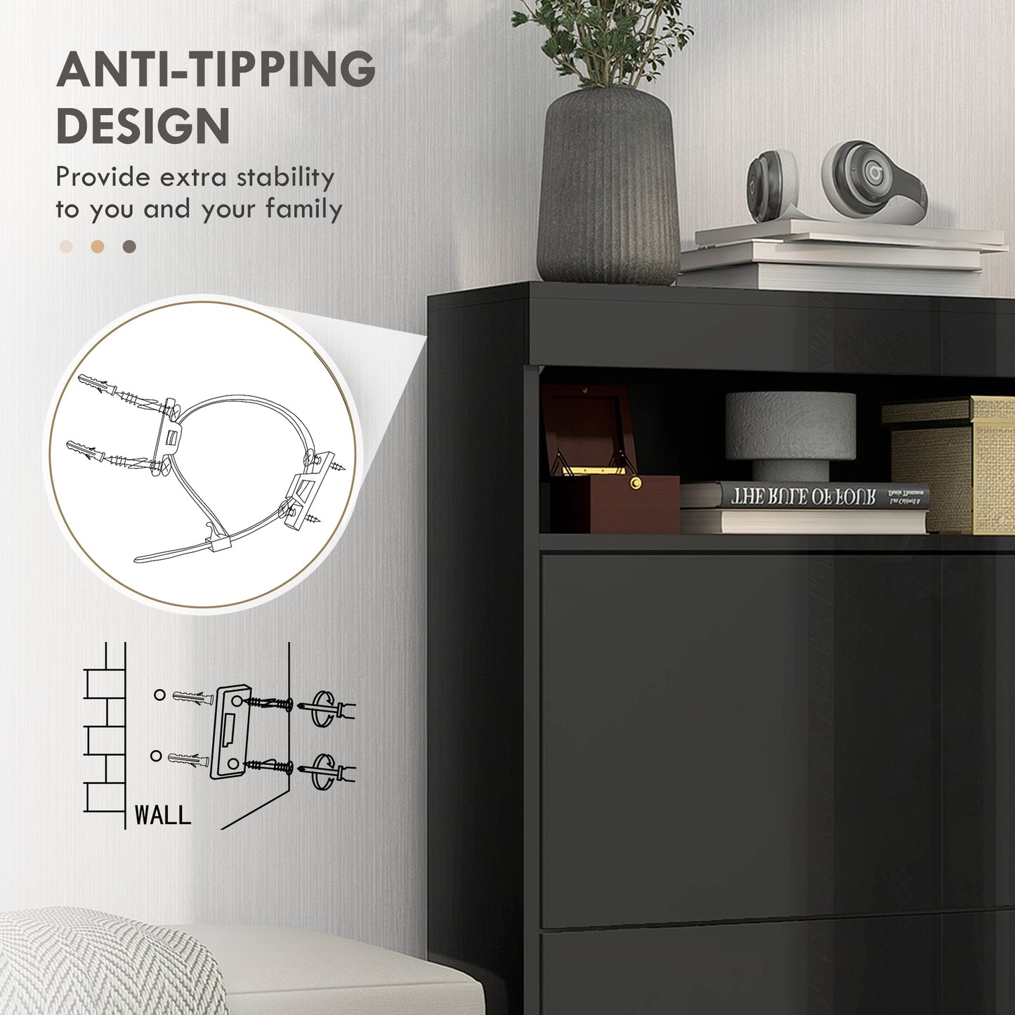 HOMCOM 16 Shoe Pair Storage Cabinet, with Flip Doors - Black