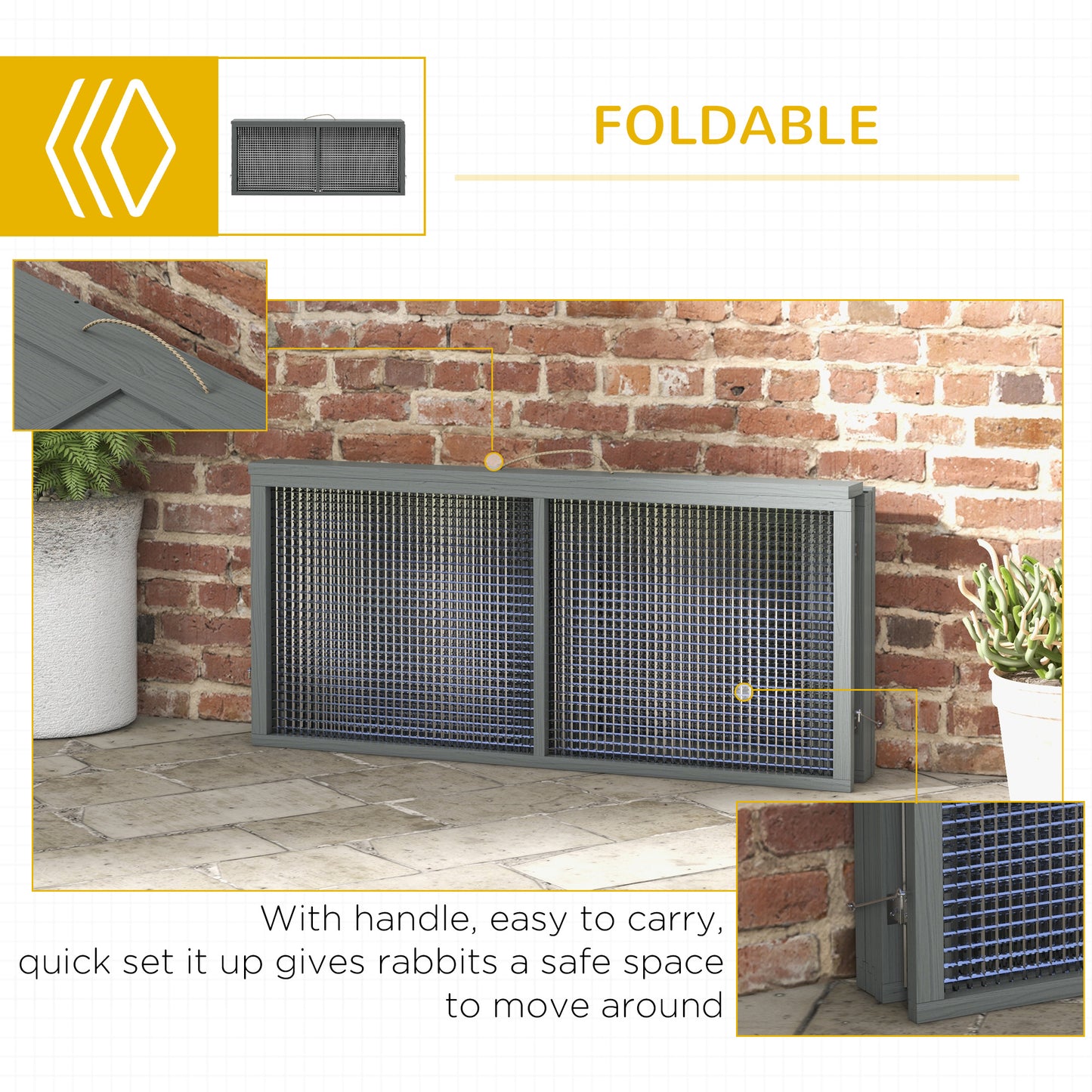 PawHut Wooden Folding Rabbit Hutch, Grey