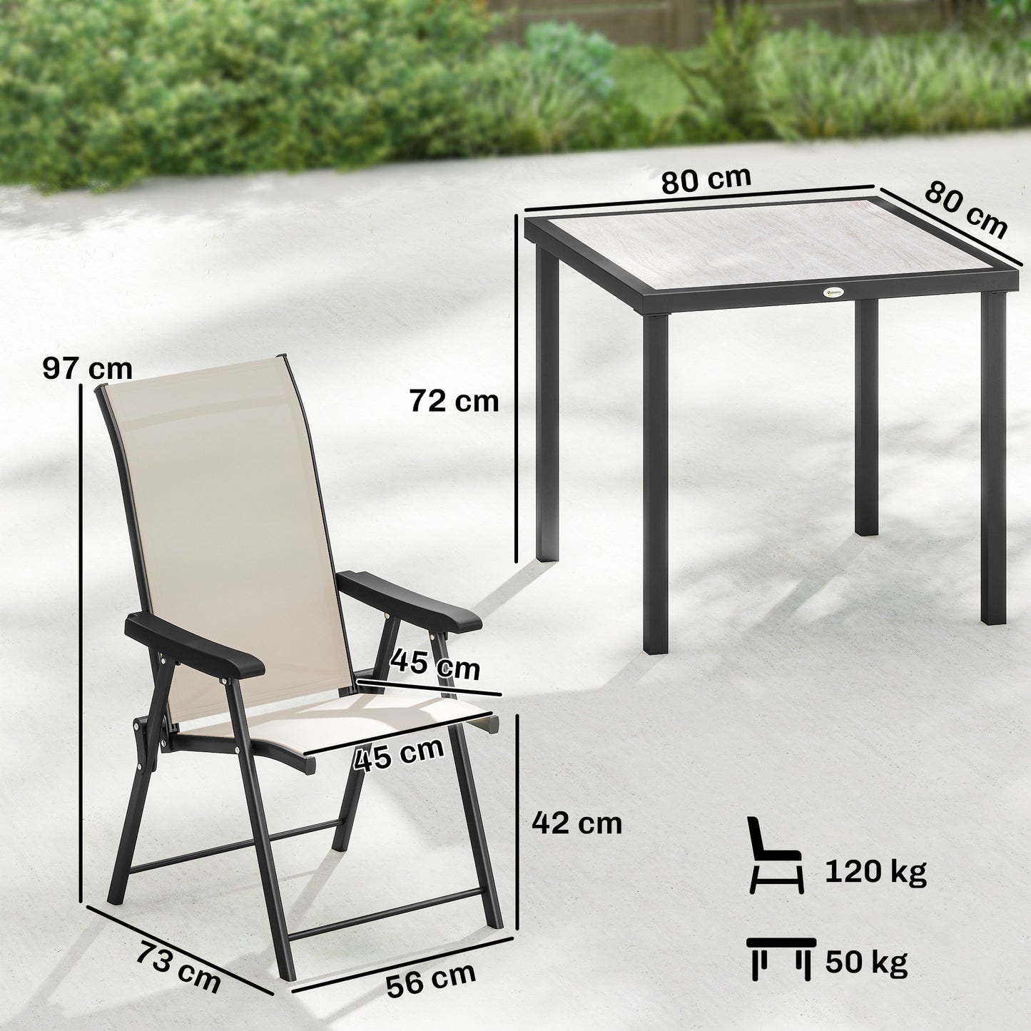 Outsunny 5 Pieces Outdoor Dining Set, Garden Dining Set for 4 with Square Table and Folding Chairs, Brown