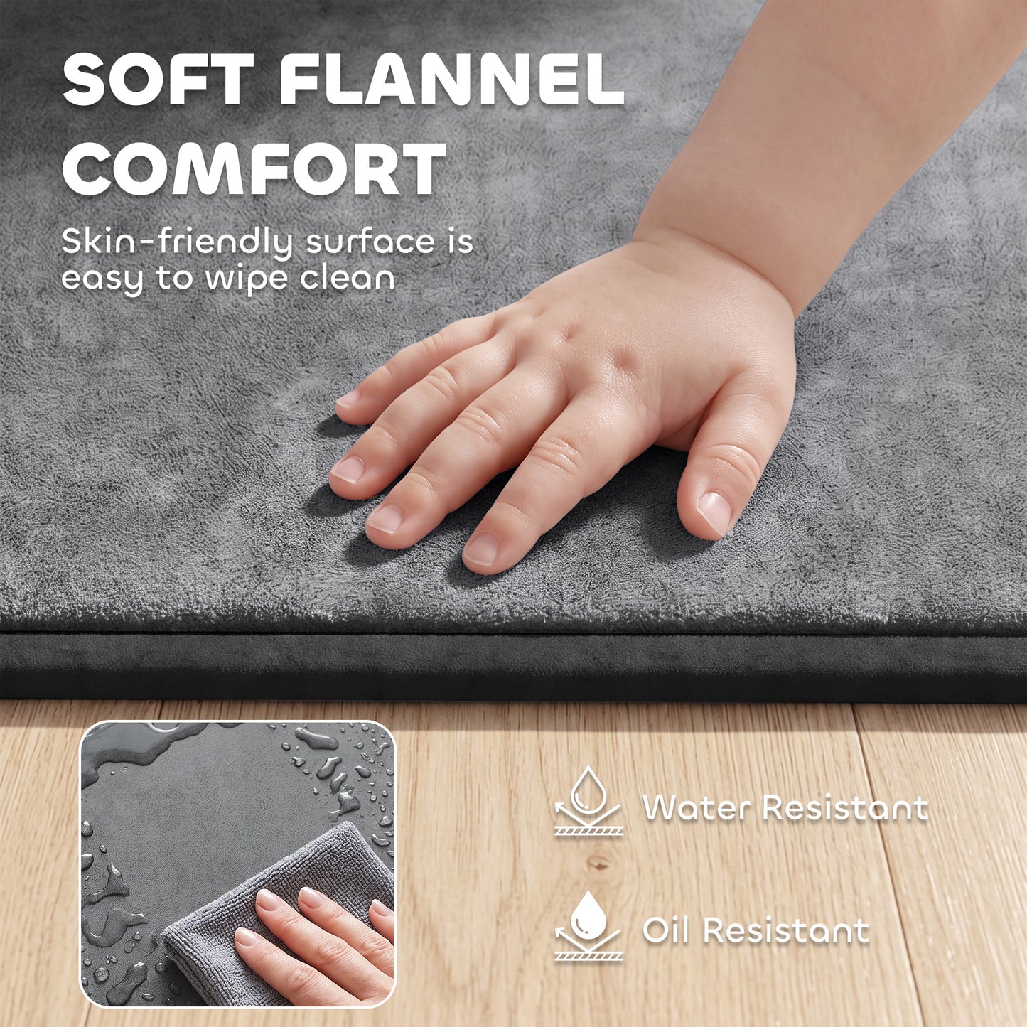 AIYAPLAY Baby Play Mat, 3CM Thick Foam Playmat Rug, Soft Flannel, Non-Slip, Water Resistant, Easy Care, 180 x 150 cm, Dark Grey