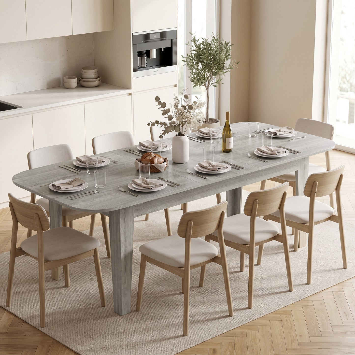 HOMCOM Extendable Oval Dining Table for 4-6, Farmhouse Expandable Kitchen Table, Round Edges, Grey Wood Effect