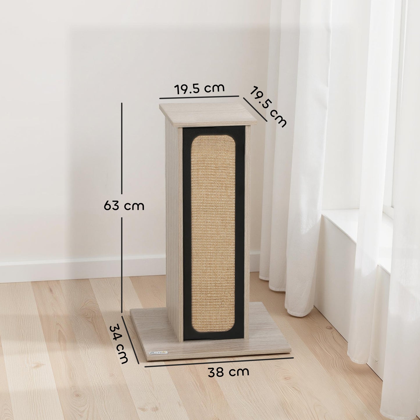 PawHut 63cm Cat Scratching Post, Cat Scratcher with Replaceable Scratching Board, Top Perch, Sisal Scratch Mat, Oak