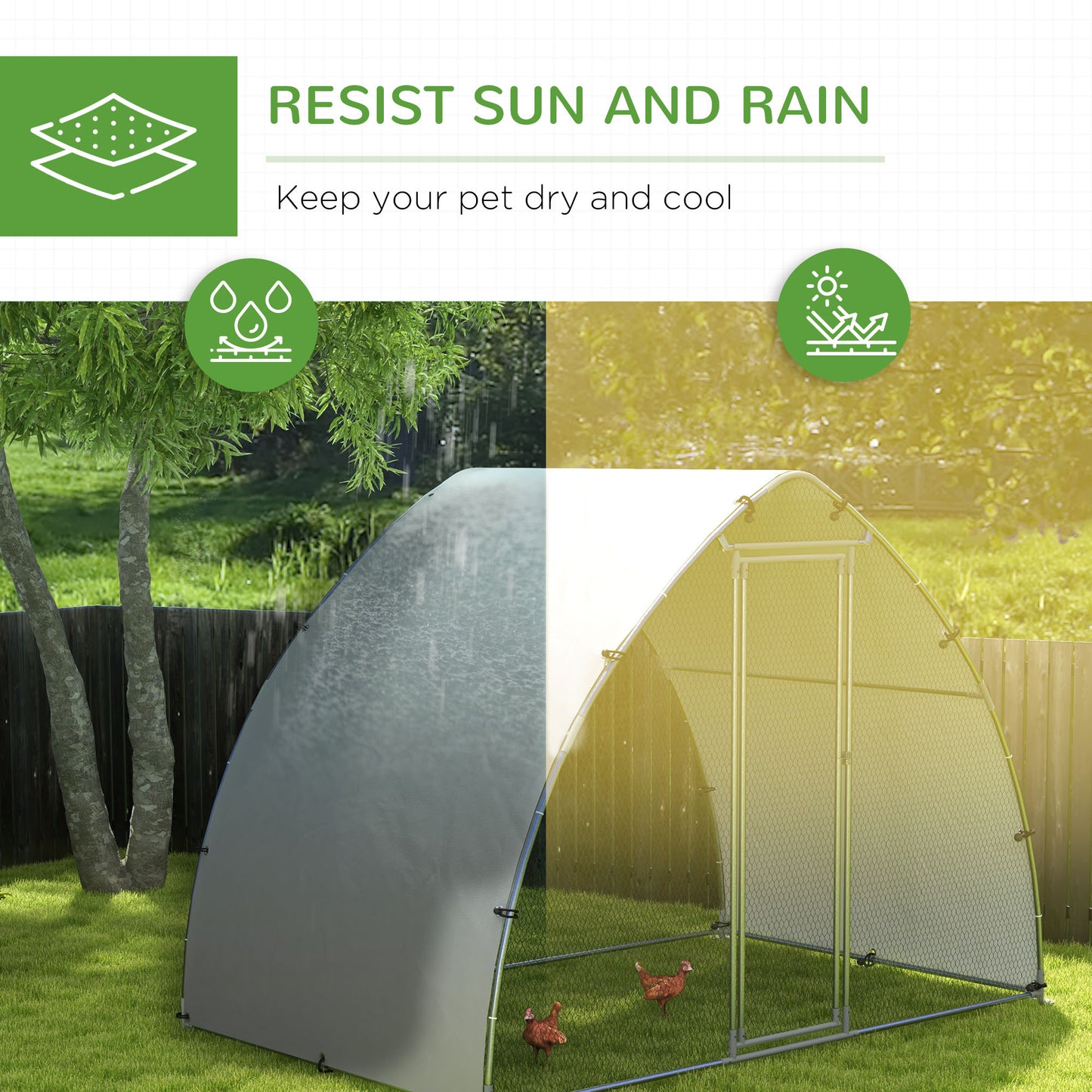 PawHut Galvanised Outdoor Chicken Coop with Cover for 4-6 Chickens Hens Ducks Rabbits 3 x 1.9 x 2.2m - Silver Tone