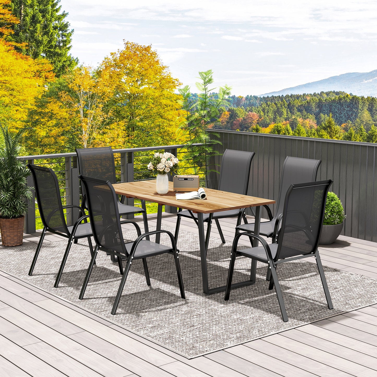 Outsunny Patio Table, 175x80cm Rectangle, Slatted Top, Parasol Hole, Weather-Resistant Fir Wood for Balcony/Terrace, Brown