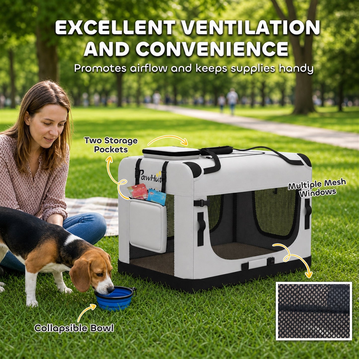PawHut Pet Carrier Bag, Soft-Sided Dog Carrier with Security Buckle Strap, Washable Cushion and Folded Bowl, Light Grey