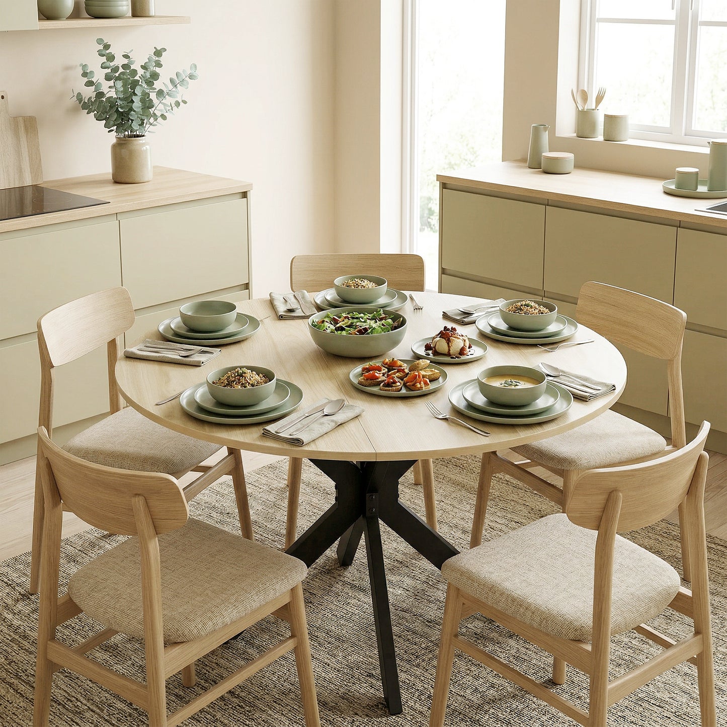 HOMCOM Folding Dining Table, Drop Leaf Table with Adjustable Feet, Natural Wood Finish