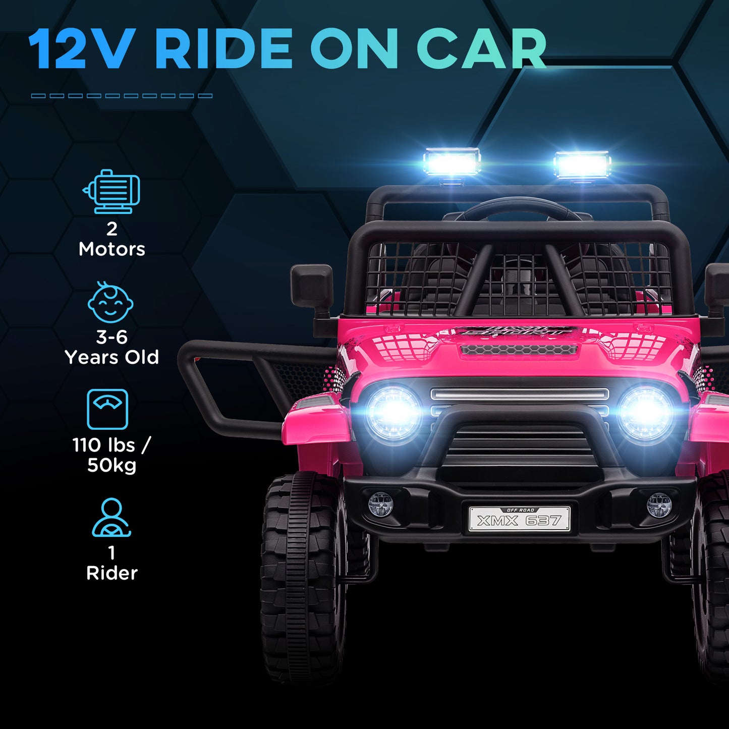 AIYAPLAY 12V Battery Powered Kids Ride On Car, Electric Truck w/ Spring Suspension, Remote, Music Horn Lights - Pink