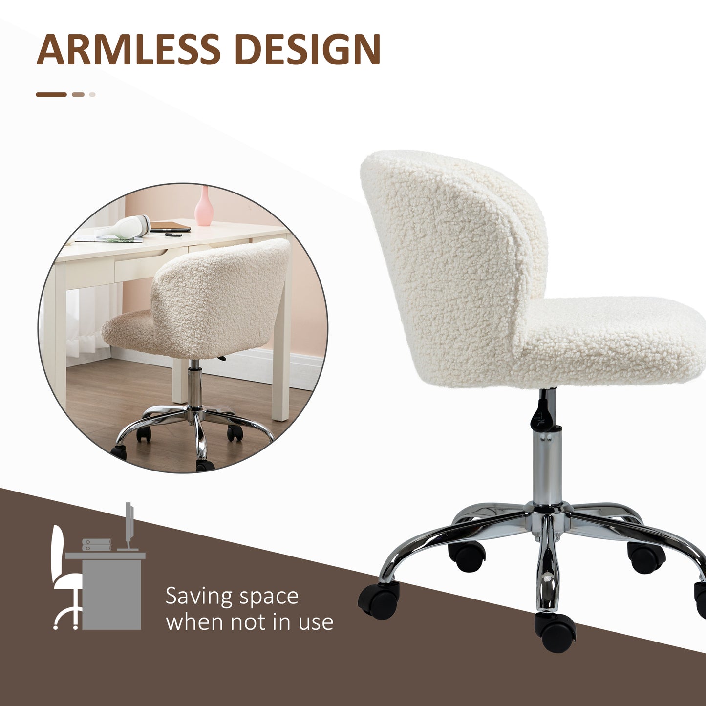 HOMCOM Office Chair with Adjustable Height and Wheels - White