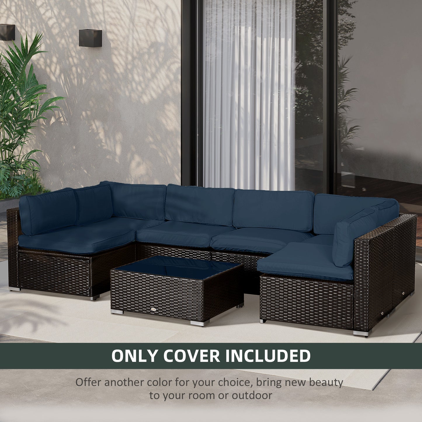 Outsunny Garden Rattan Sofa Cushion Polyester Cover Replacement Outdoor- No Cushion Included, Blue