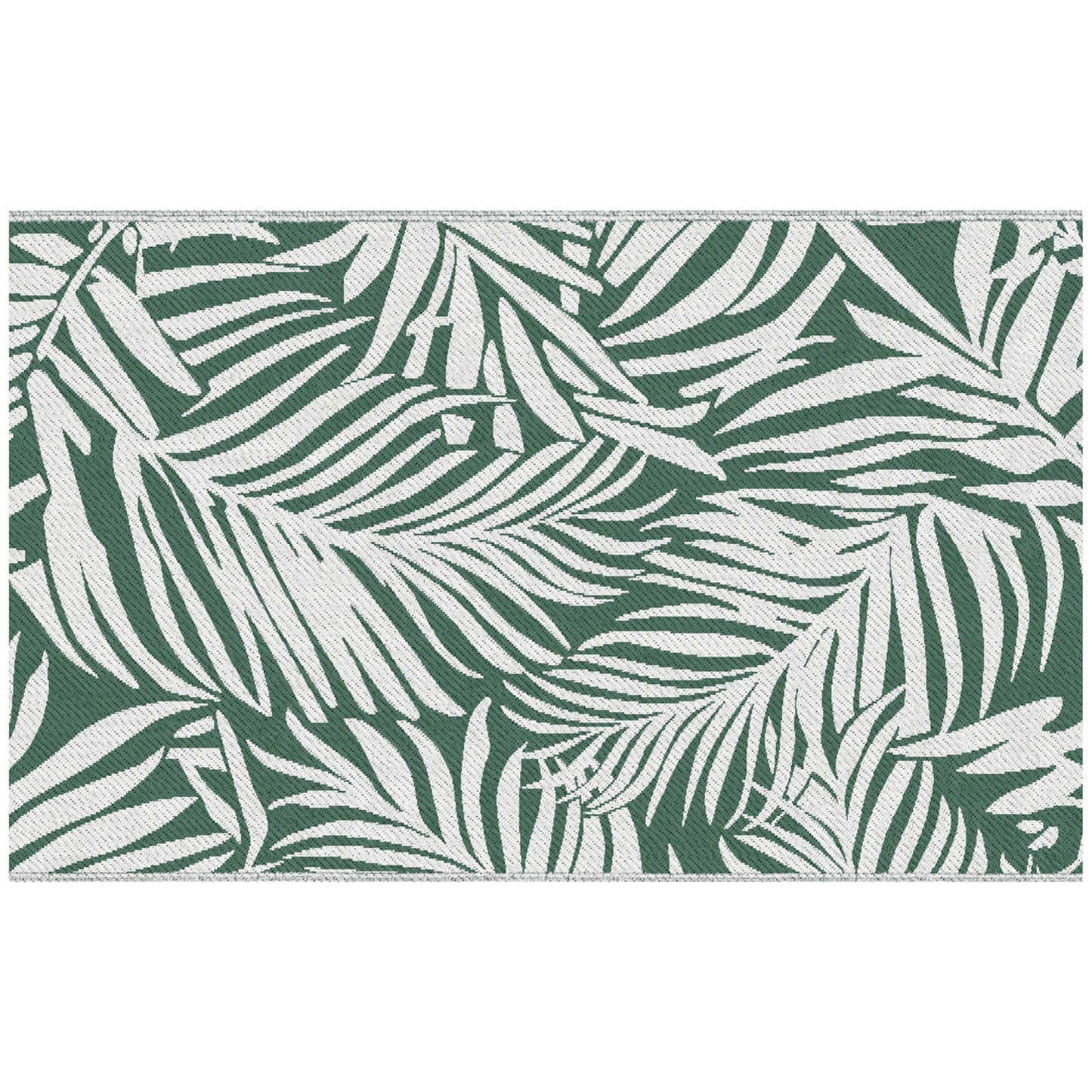 Outsunny Reversible Outdoor RV Rug, 1.5 x 2.4m Waterproof Patio Mat, Green Leaves for Garden, Beach, Camping