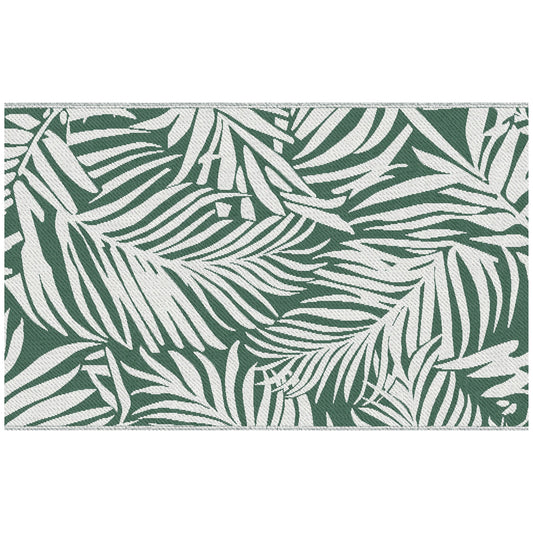 Outsunny Reversible Outdoor RV Rug, 1.5 x 2.4m Waterproof Patio Mat, Green Leaves for Garden, Beach, Camping