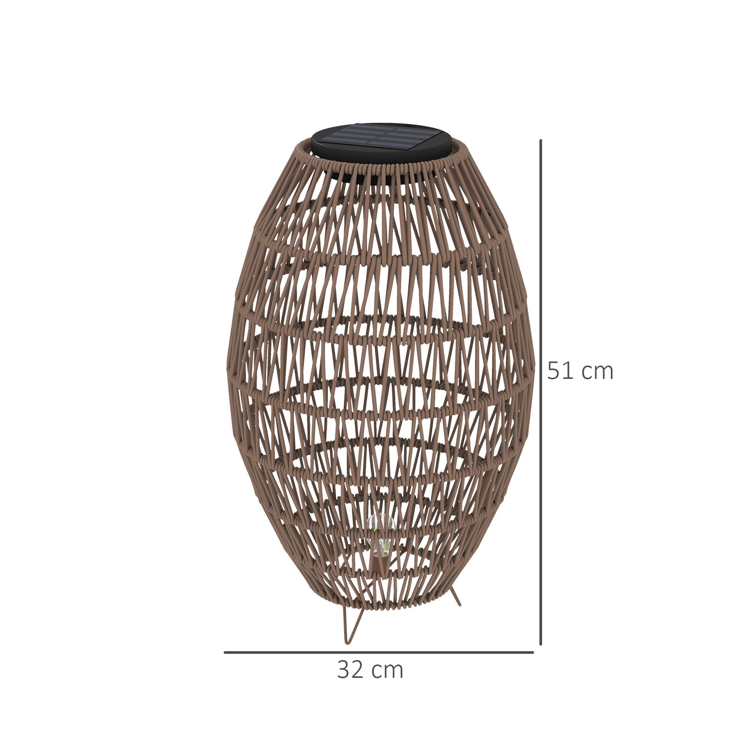Outsunny Rattan Solar Lamp, Auto On/Off, IP44 Waterproof, Decorative Porch/Pathway Outdoor Lantern, Dark Brown