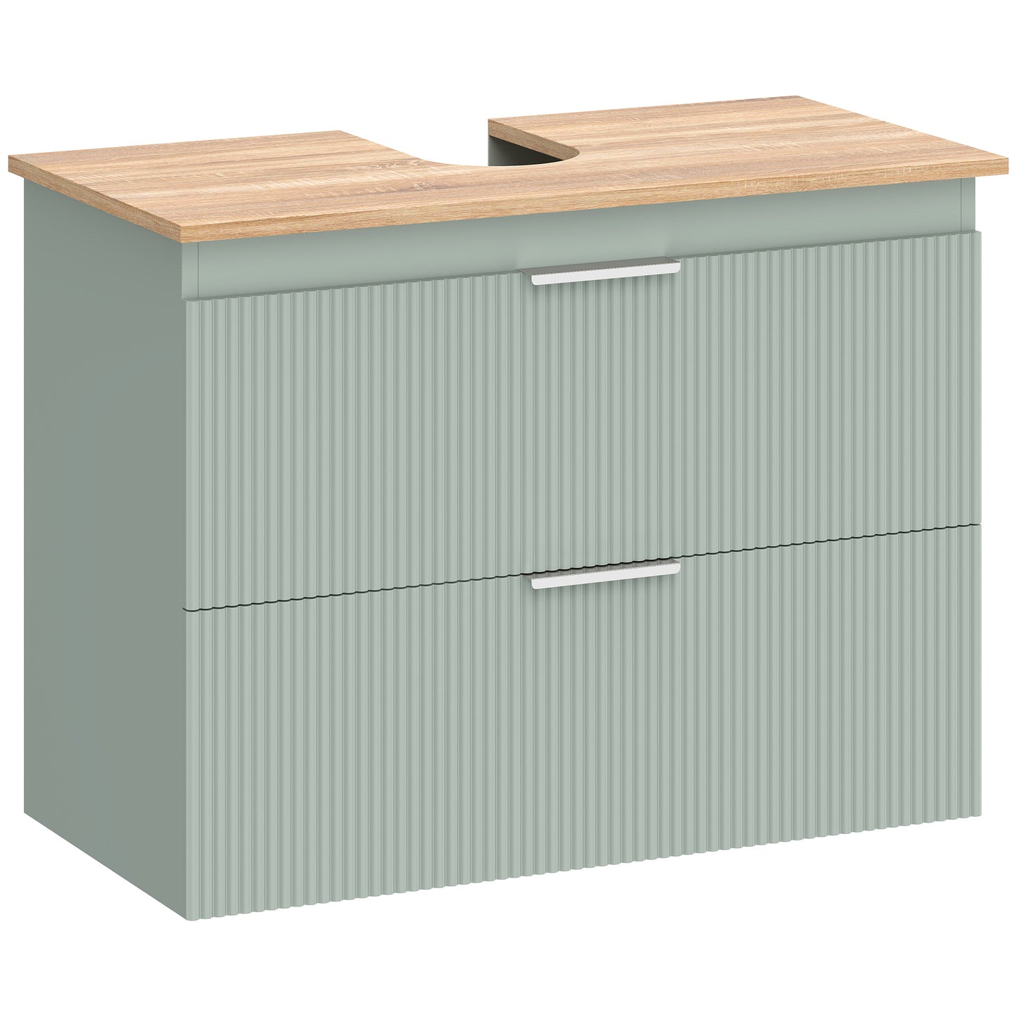 HOMCOM Under Sink Cabinet with 2 Drawers, Under Sink Bathroom Cabinet for Sink with or without Pedestal, Green and Natural Wood