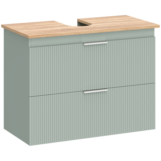 HOMCOM Under Sink Cabinet with 2 Drawers, Under Sink Bathroom Cabinet for Sink with or without Pedestal, Green and Natural Wood