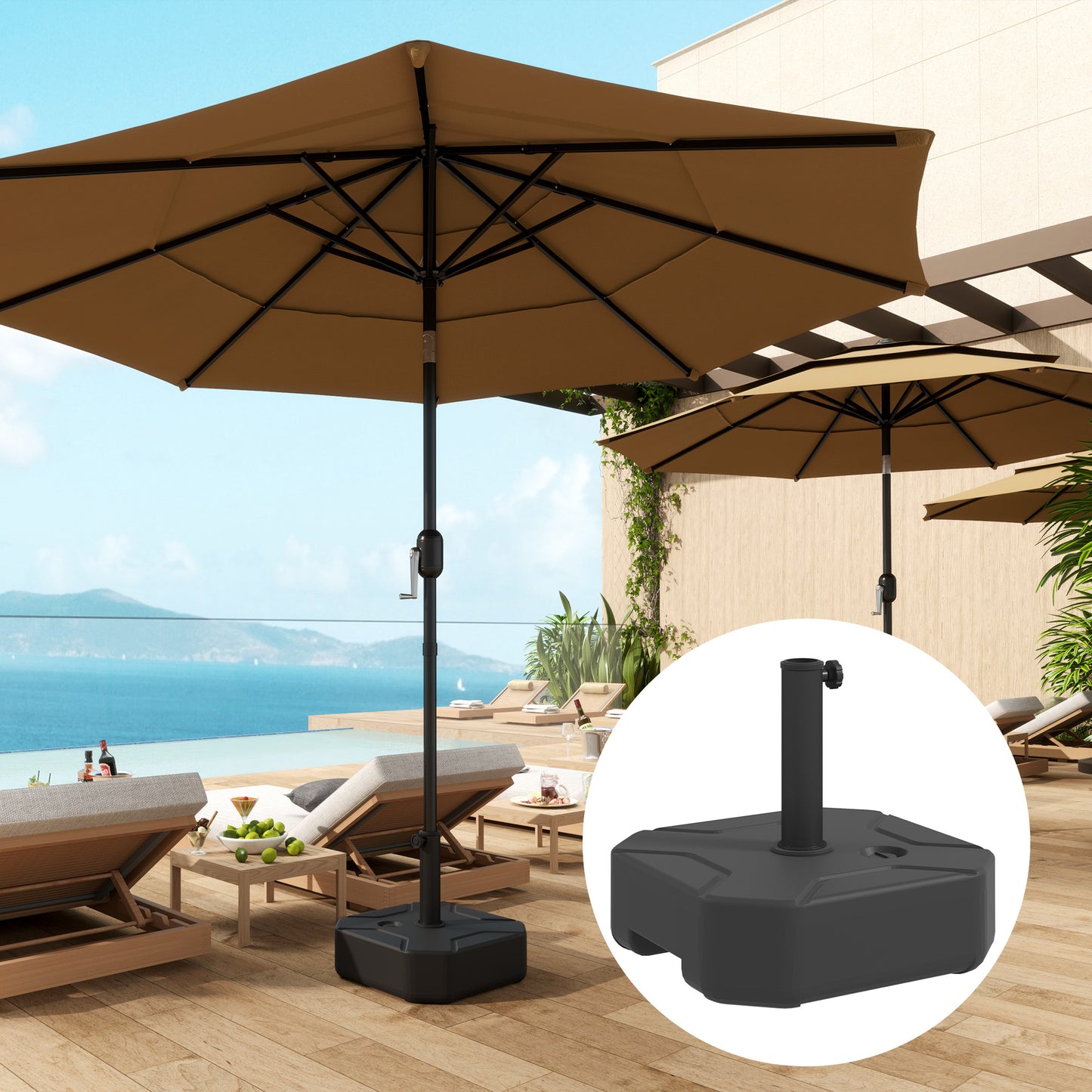 Outsunny Square Garden Umbrella Stand, Heavy Duty Parasol Base, Up to 25kg with Sand/20kg with Water, Black