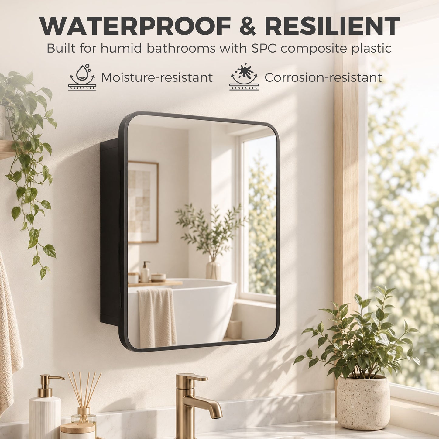 HOMCOM Bathroom Medicine Mirror Cabinet, Bathroom Wall Cabinet with Storage, Magnetic Door and Adjustable Shelf, Black