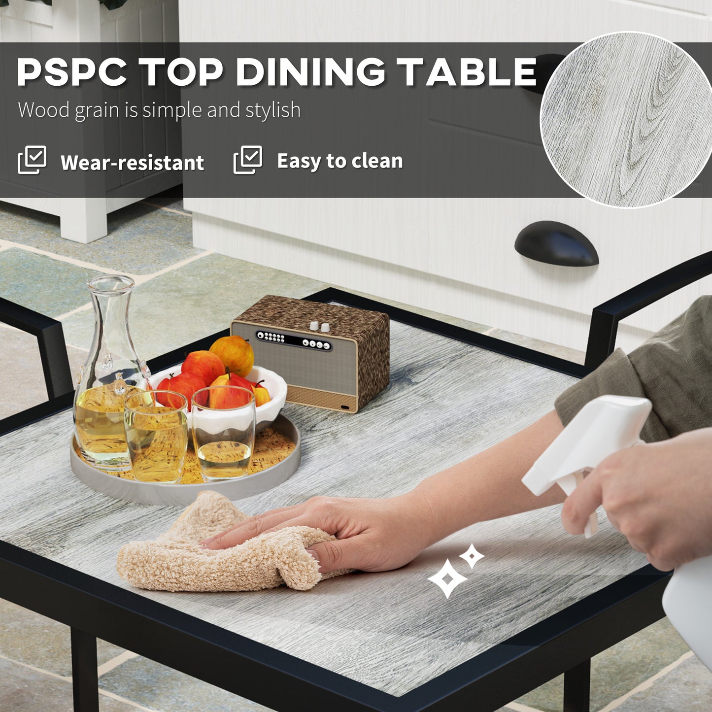 Outsunny 5 Piece Garden Furniture Set with 4 Stackable Armchairs, Easy Clean Top, Steel Frame, Texteline Seat, Grey