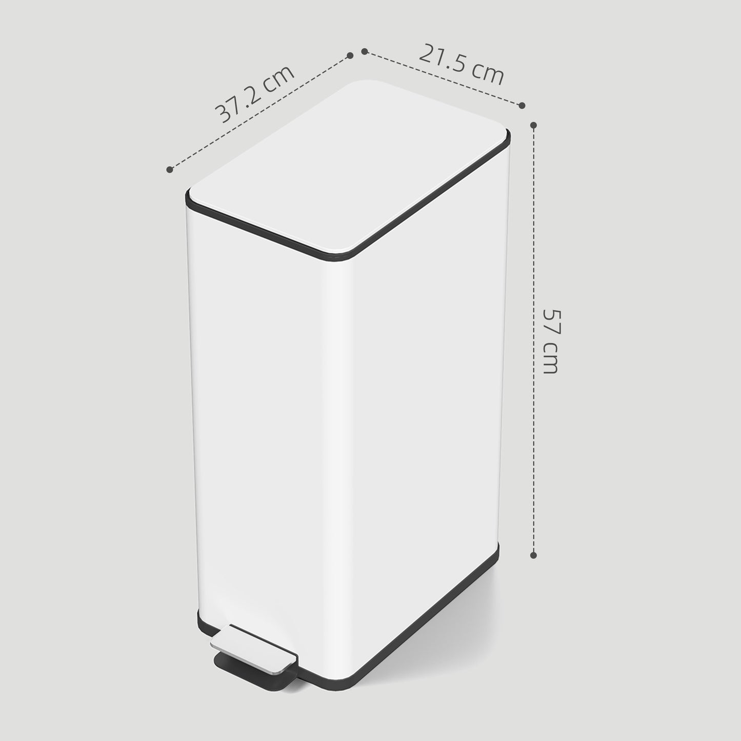 HOMCOM 20L Kitchen Pedal Bin, Slim Stainless Steel Rubbish Bin, Removable Inner Bucket, Soft-Close and Stay-Open Lid, White