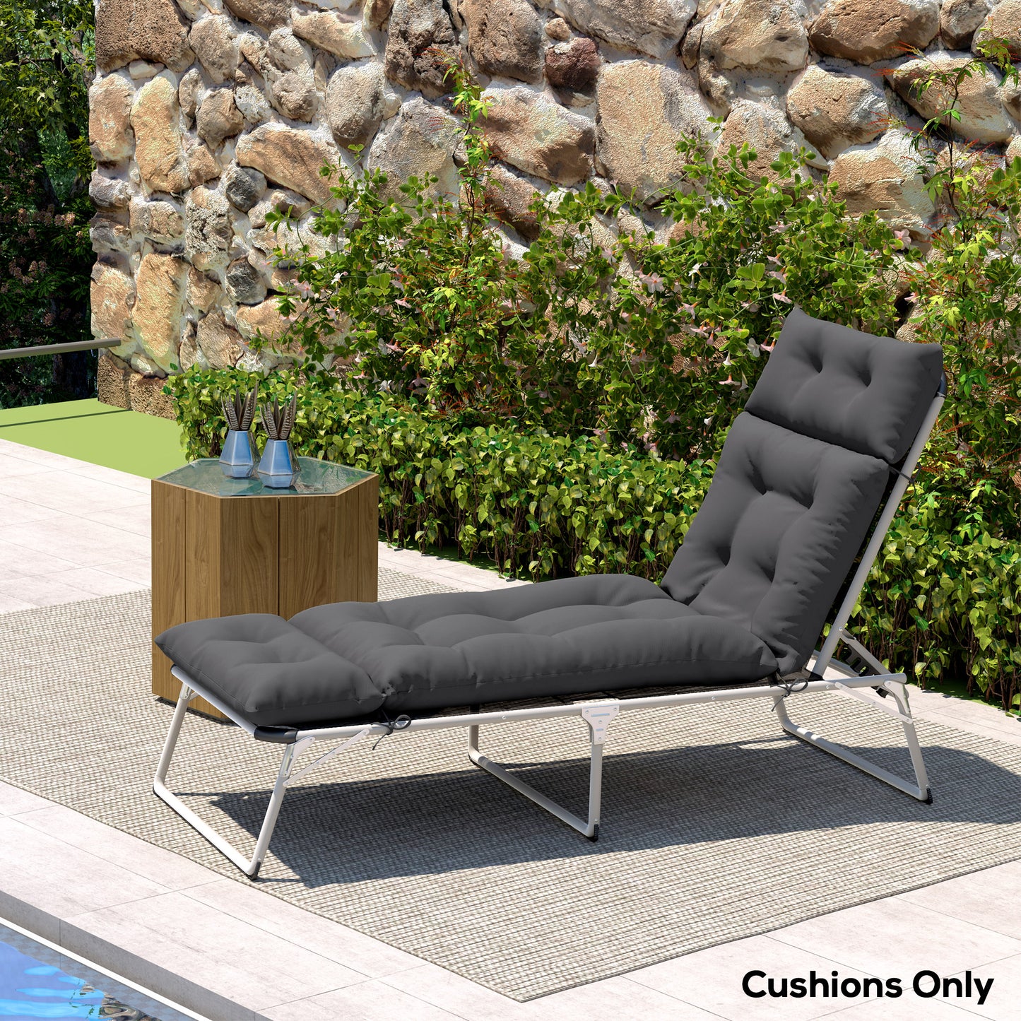 Outsunny Sun Lounger Cushion, 190x56x10cm, UPF20+ 220gsm Fabric, 6 Ties, Dark Grey