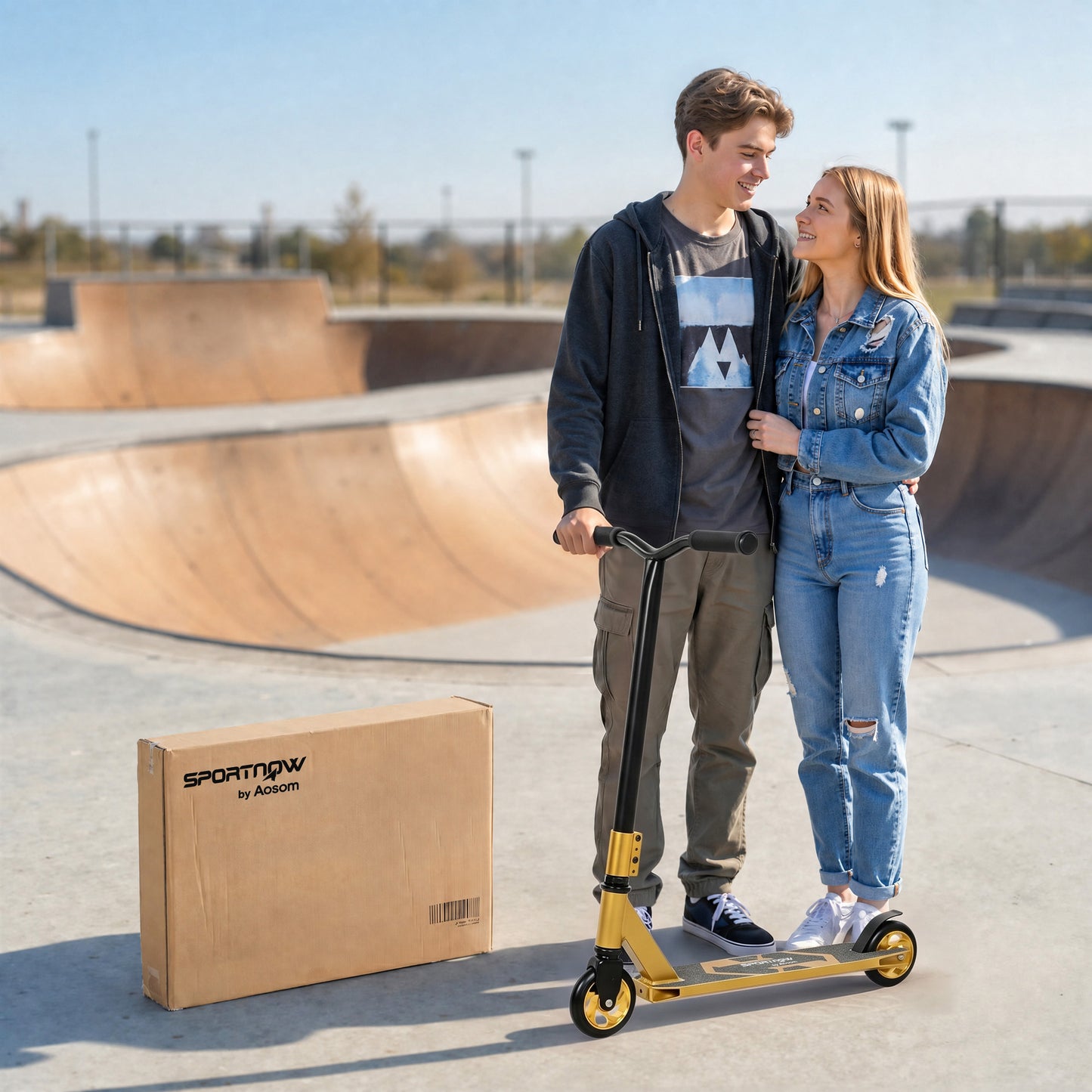 SPORTNOW Stunt Scooter, Pro Scooter for Adult Teens with 360° Handlebar, 110 mm PU Wheels, Aluminium Deck, ABEC-7, Gold Tone