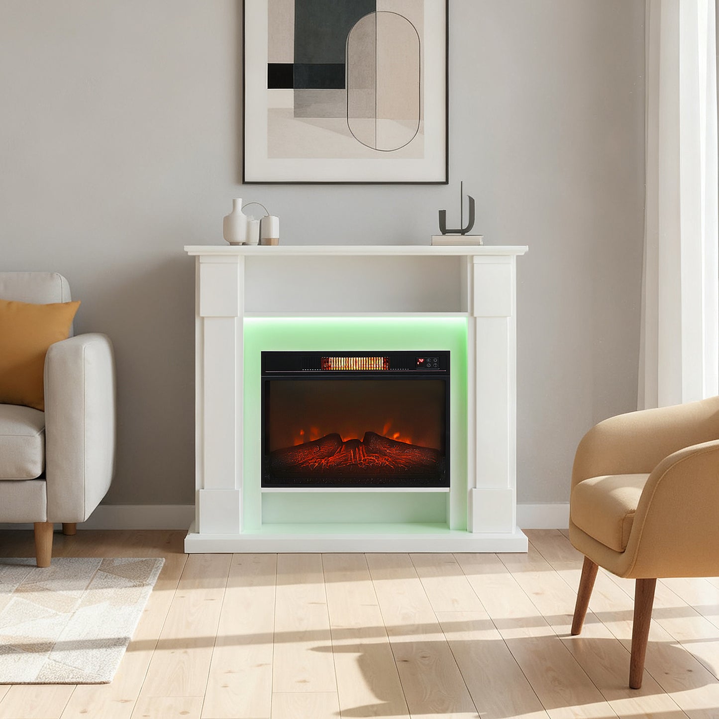 HOMCOM 6142 BTU Fireplace and LED Mantel, 17-27°C - White