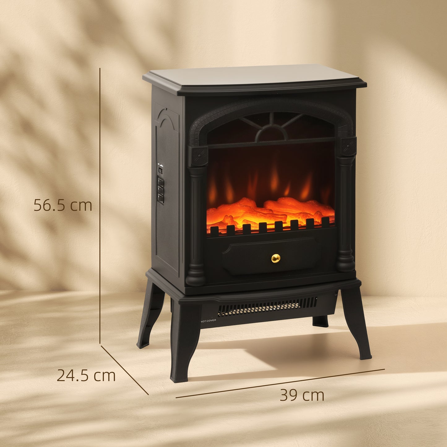 HOMCOM Electric Fireplace Stove Heater, 2000W/1000W, with 3D Flame Effect, Adjustable Thermostat, 2 Heat Settings, Freestanding, Black