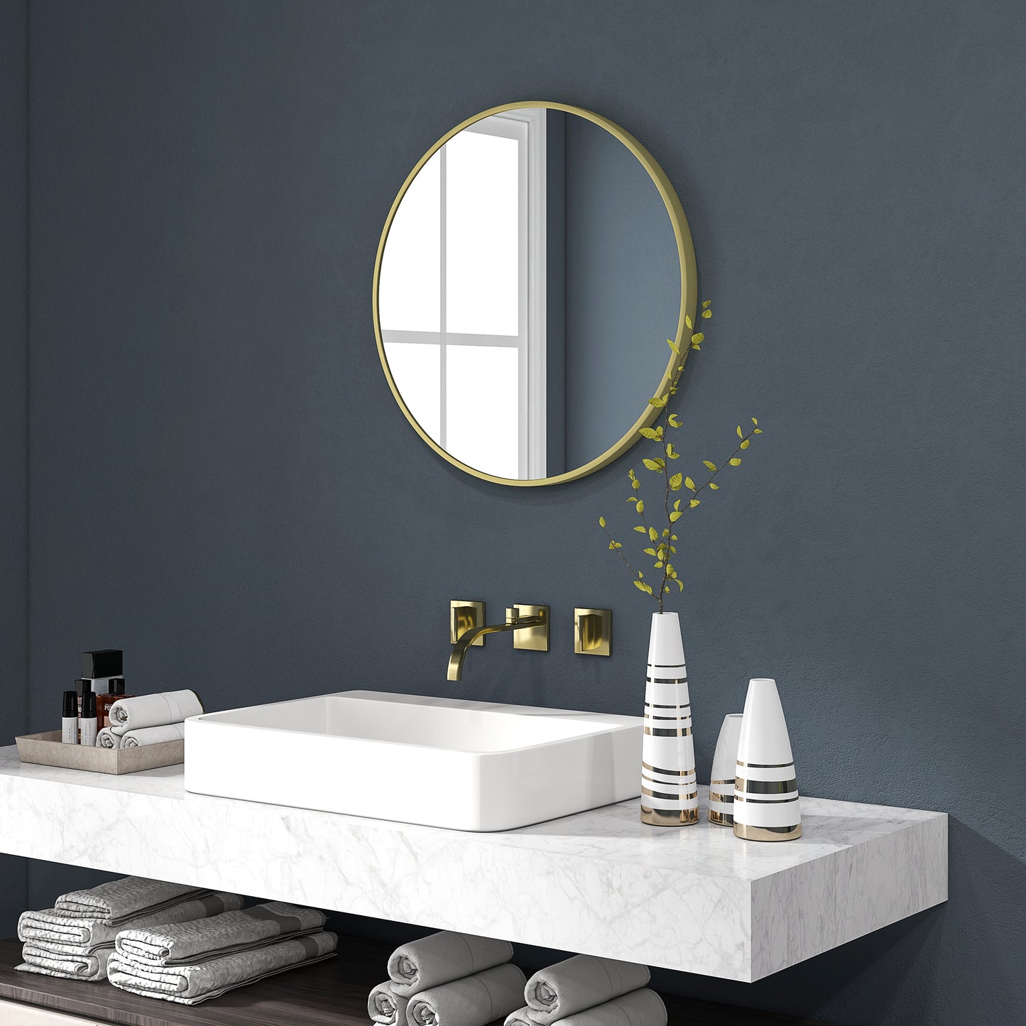 HOMCOM 60cm Round Wall-Mounted Vanity Mirror - Gold