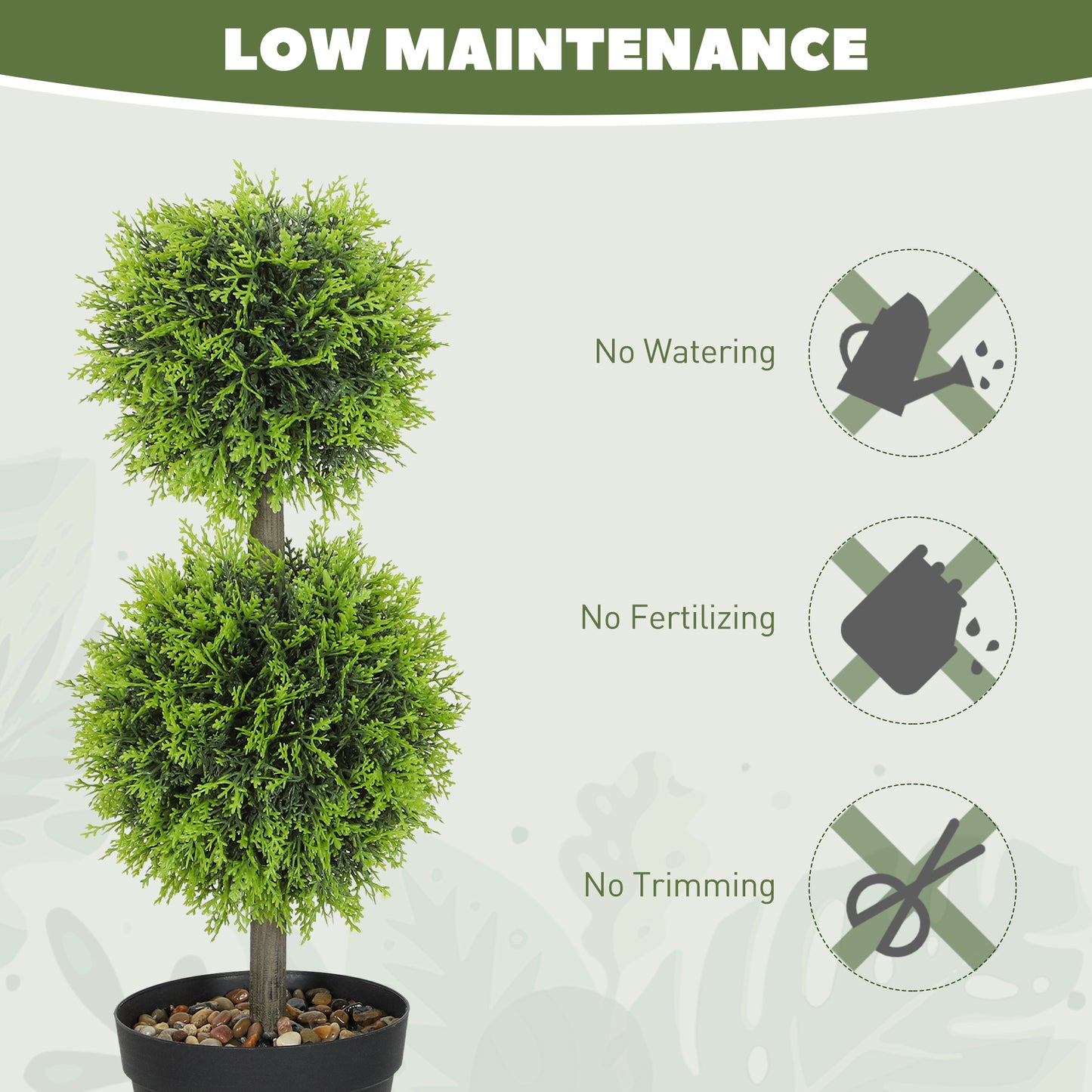 HOMCOM Set of 2 Decorative Artificial Plants, 60cm Faux Topiary Cypress Ball Trees with Pot and Pebbles, Fake Plants for Decor, Green