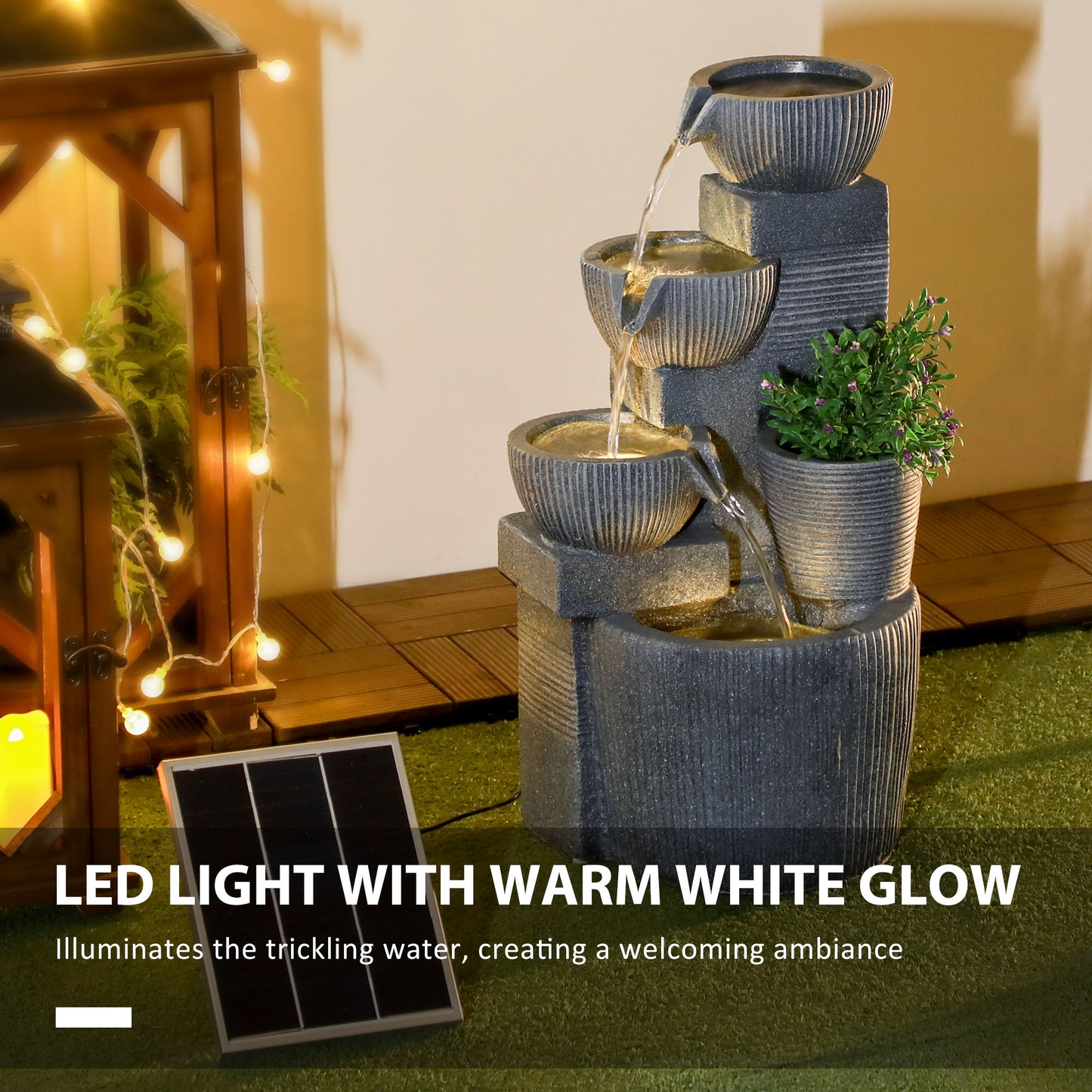 Outsunny Solar Powered Outdoor Water Fountain - Dark Grey