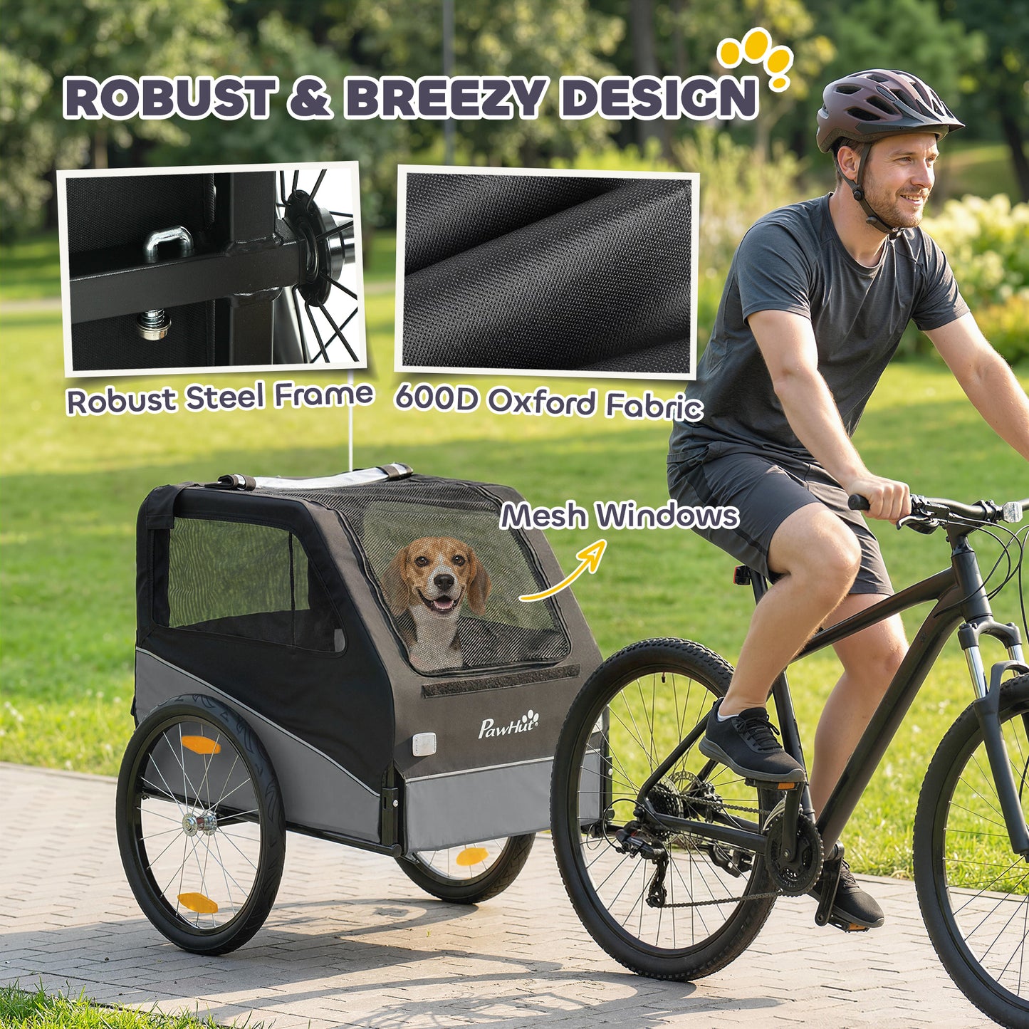PawHut Dog Bike Trailer, Dog Cart Bicycle Carrier for Small and Medium Pets with 20" Inflatable Rubber Wheels, Grey
