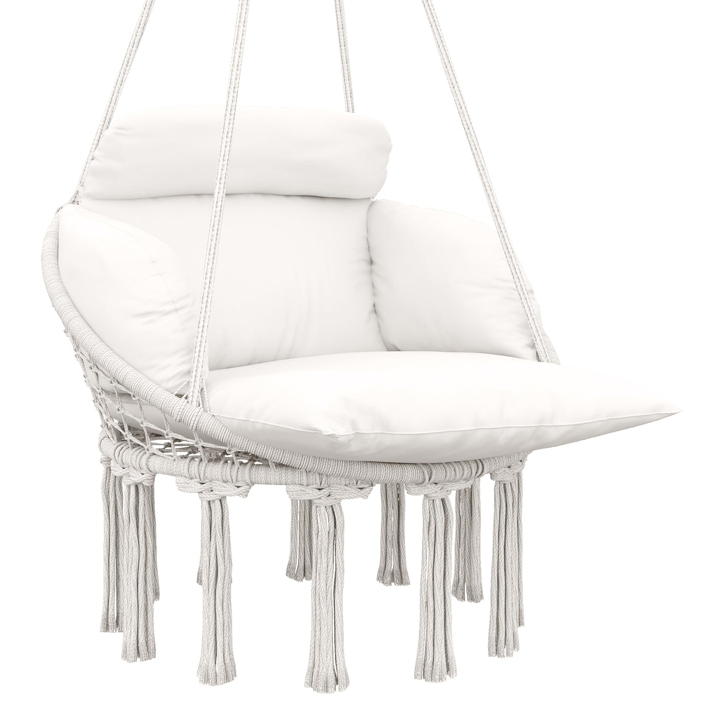 Outsunny Hanging Chair Outdoor Hammock with Cushion, Cotton Rope Boho Style Swing Seat for Indoor/Outdoor, Cream White