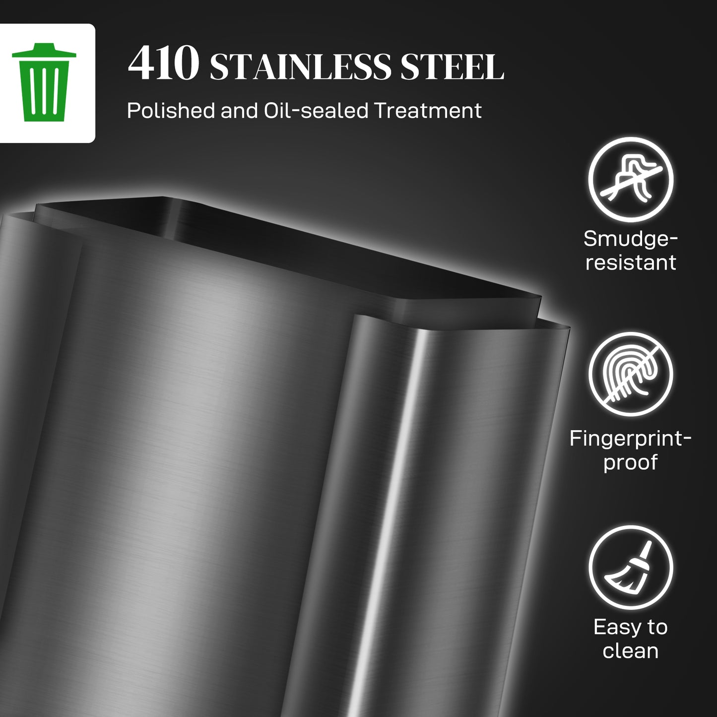 HOMCOM 2x30L Dual Kitchen Bin, Stainless Steel, Soft-Close, Removable Buckets, Black