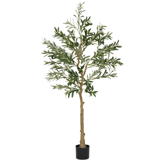 HOMCOM 5ft Artificial Silk Olive Tree, 720 Leaves, 32 Olives in Pot, Fake Plant for Home, Office, Living Room Decor, Green