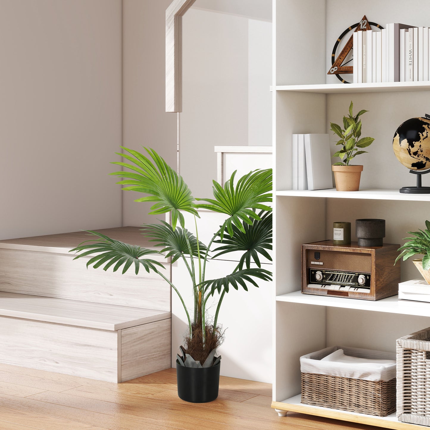 HOMCOM Artificial Palm Tree, 94cm Decorative Plant, Lifelike PEVA Leaves, Coconut Coir, Fake Tree in Plastic Pot, Home Office Decor, Green