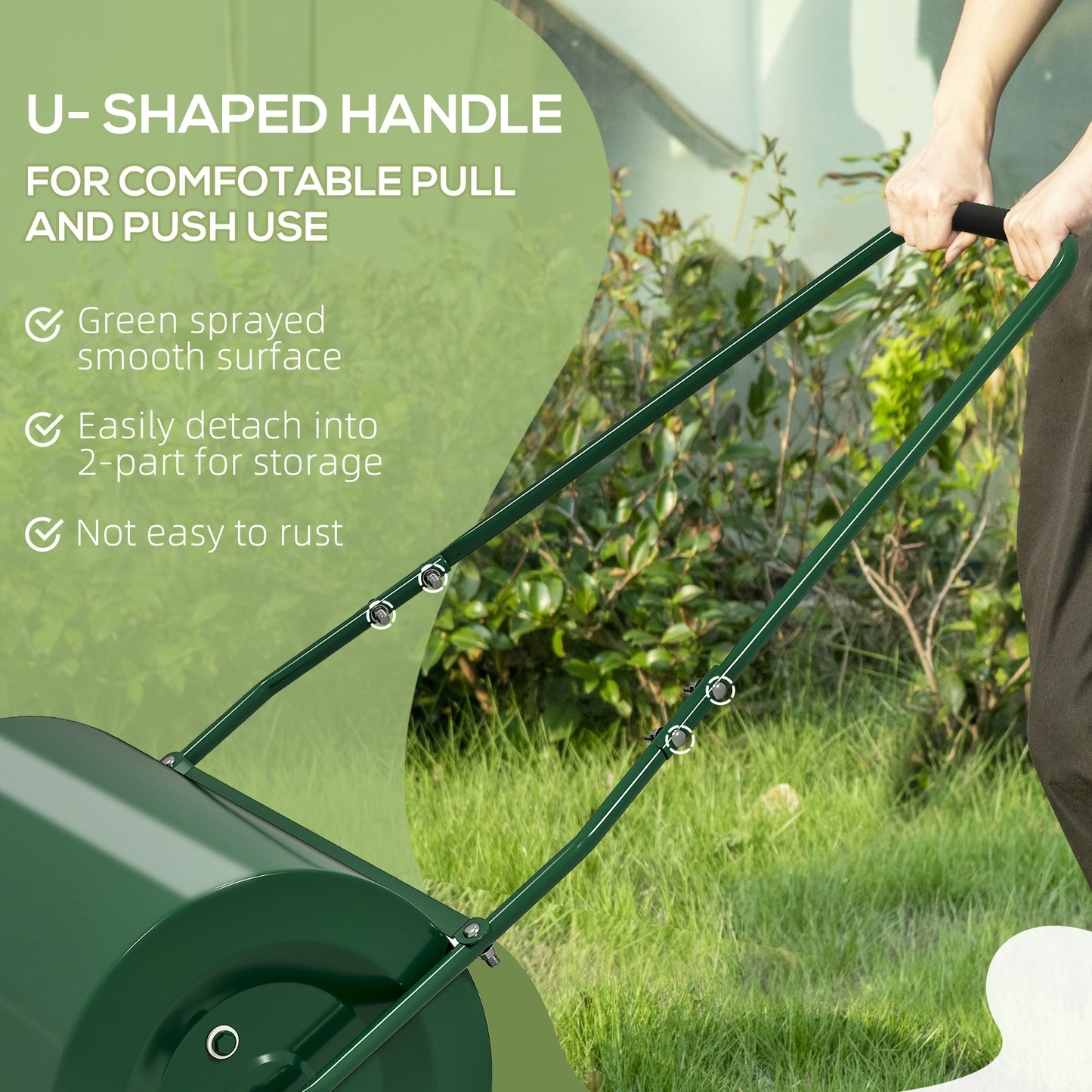 Outsunny 63 L Heavy Duty Water Or Sand Filled Ø30cm Garden Steel Lawn Roller Drum - Dark Green