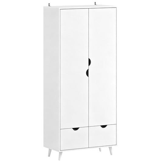 HOMCOM Elegant Home Storage Organisation Furniture, 2-Door Clothes Wardrobe with 2 Drawers, Wood Feet, White