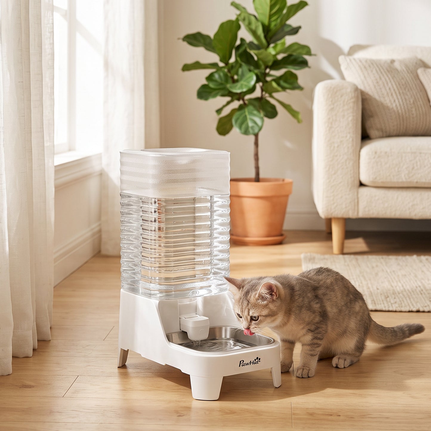 PawHut Automatic Pet Water Dispenser, 8L Gravity Dog Water Dispenser with Patented Tap, Stainless Steel Bowl, White