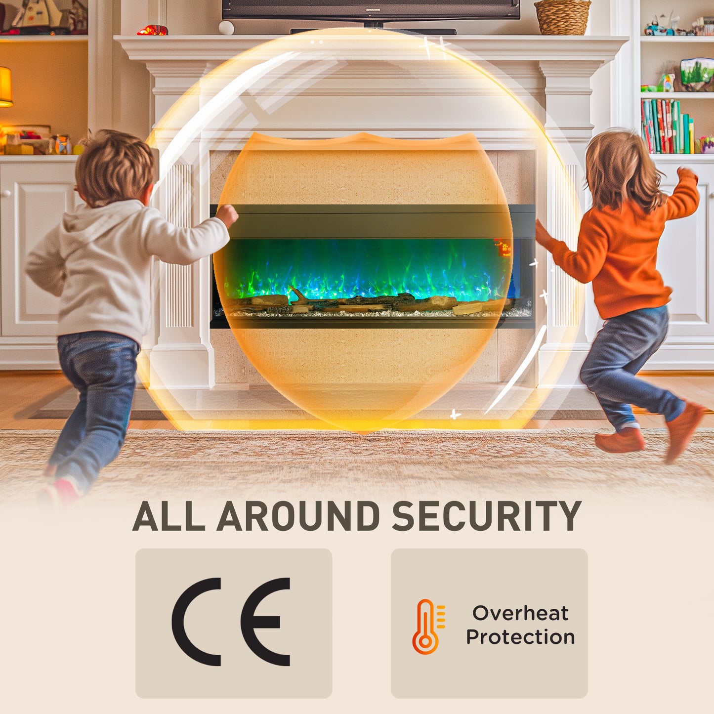 HOMCOM 50inch Media Electric Fireplace Wall Mounted 1800W Black