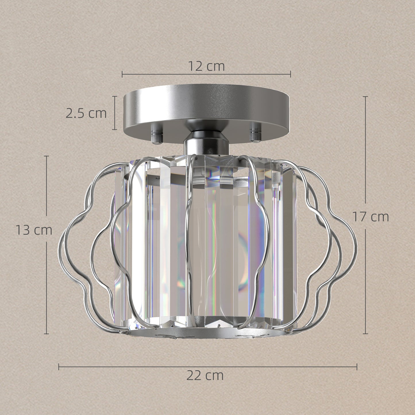 HOMCOM Crystal Ceiling Light Fixtures, Modern Semi-Flush Ceiling Lighting with Crystal Strips, 2 Pack, Silver Tone