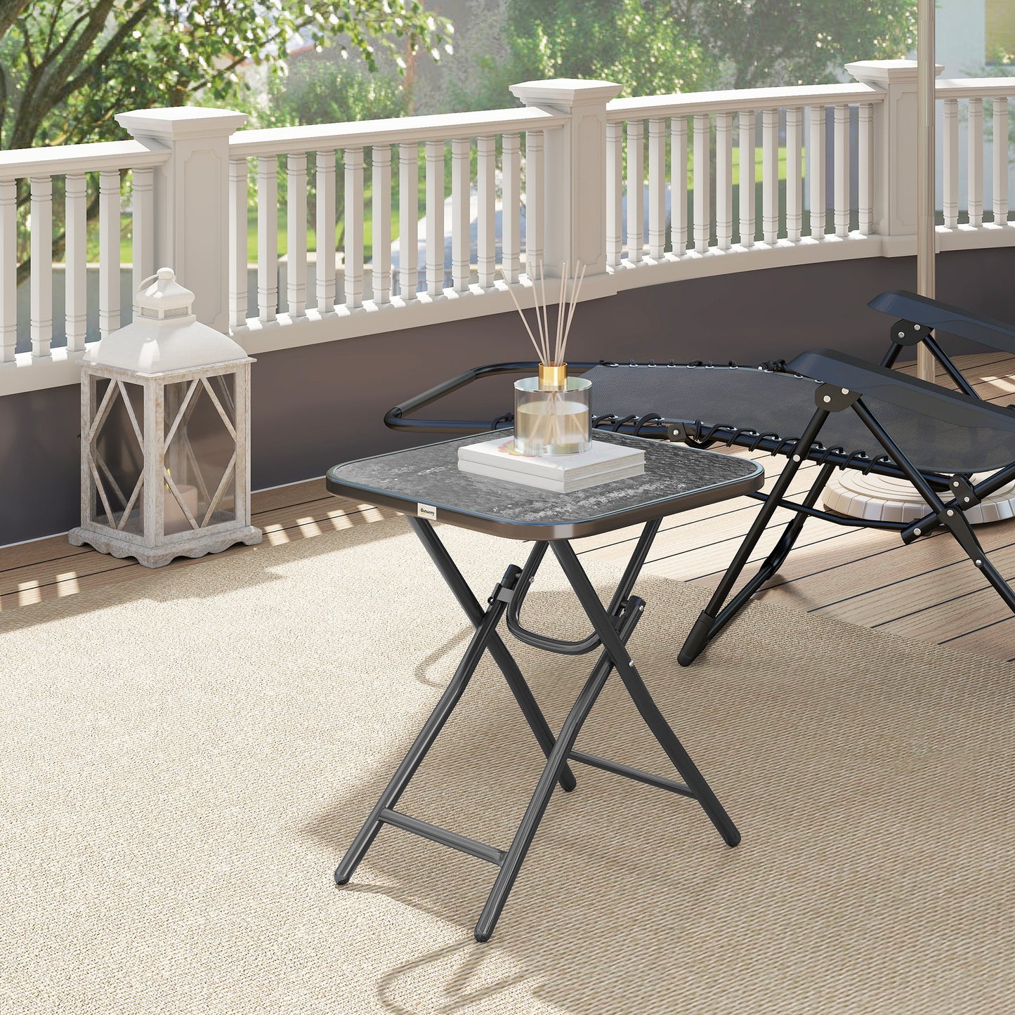 Outsunny Foldable Garden Table Square Folding Table for Patio Garden 45 x 45 x 50Hcm Black