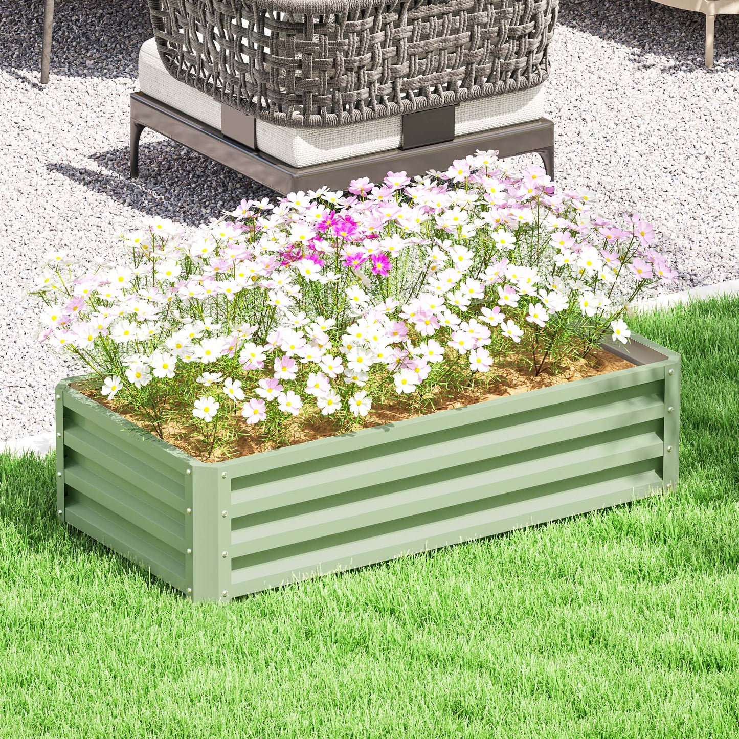 Outsunny Raised Beds for Garden, Galvanised Outdoor Planters, for Herbs and Vegetables, Use for Patio, Garden, Balcony, Green