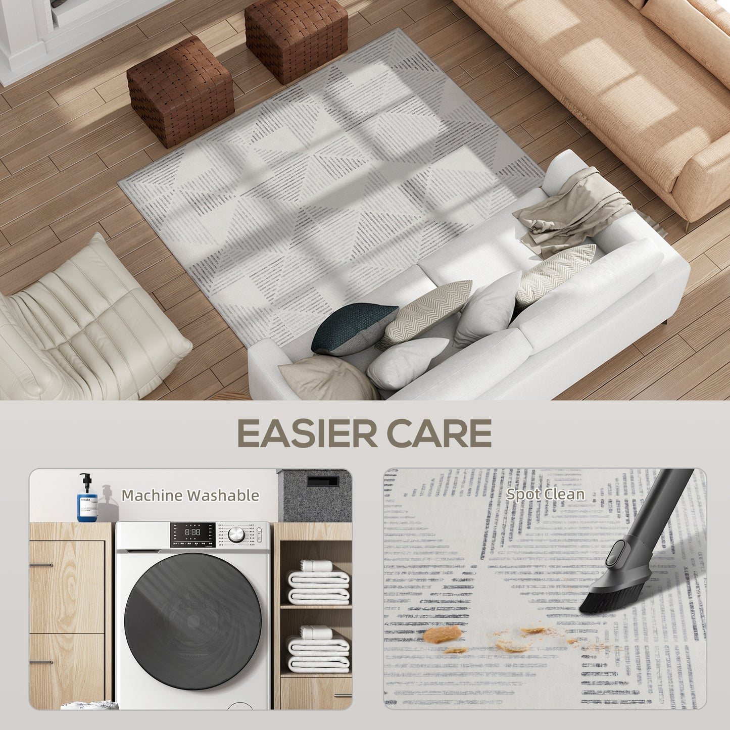 HOMCOM Modern Area Rug, Geometric Pattern, Non-Slip, Washable, Soft Carpet for Living Room, Bedroom, Dining Room, Office, 170x120 cm, Grey