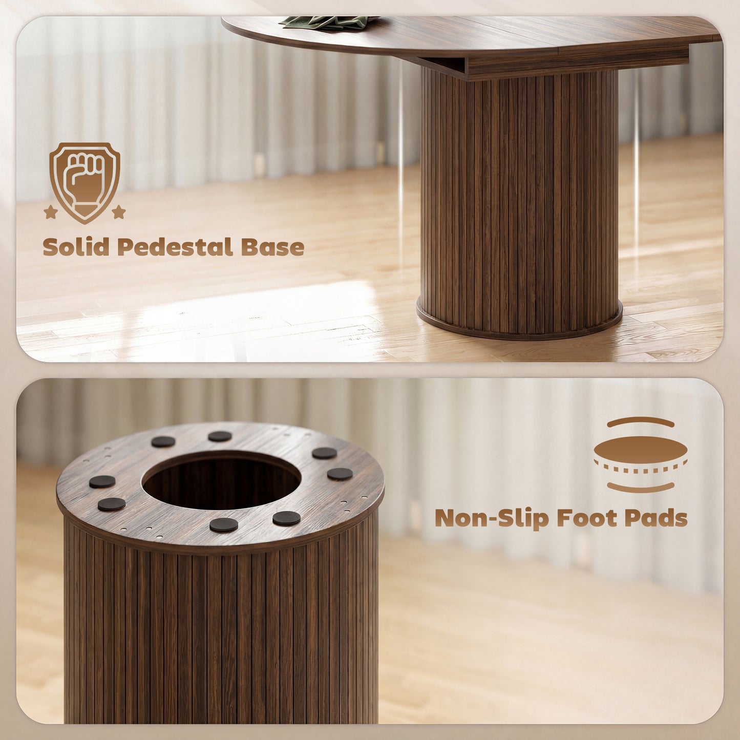 HOMCOM Extendable Round Dining Table Kitchen Table Hidden Leaf Storage Pedestal Base Seats 6-8 110-150 cm Dark Walnut