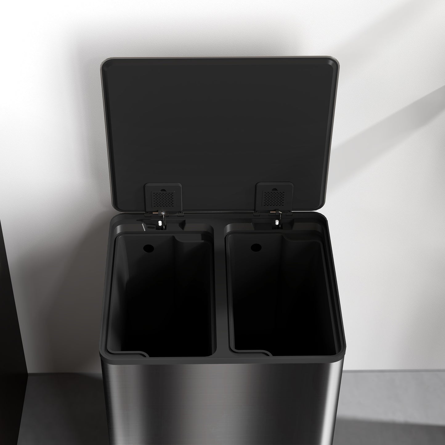 HOMCOM 2x30L Dual Kitchen Bin, Stainless Steel, Soft-Close, Removable Buckets, Black