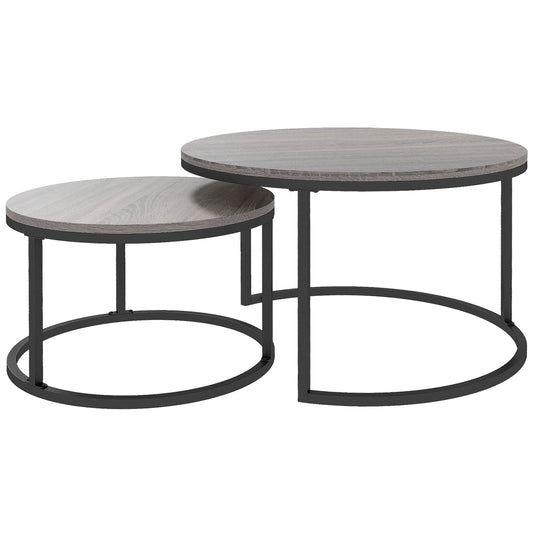 HOMCOM Two Piece Nesting Coffee Tables - Wood Effect/Black