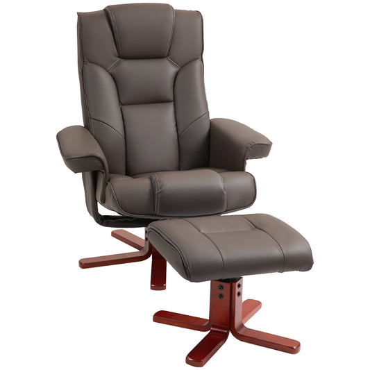 HOMCOM Faux Leather Manual Recliner and Footstool Set - Brown