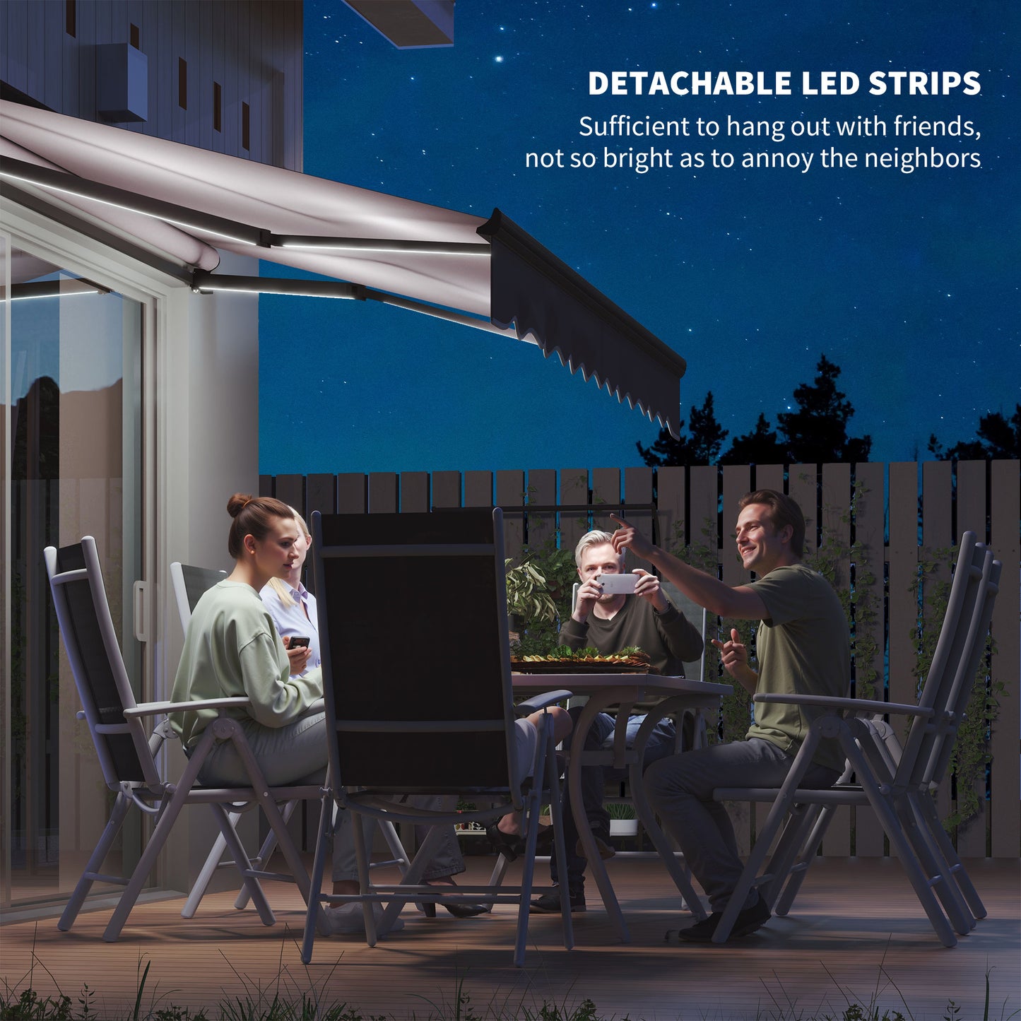 Outsunny 2.5x2m Electric Awning, LED Light & Remote, Aluminium Frame, UV50+ Canopy, Dark Grey